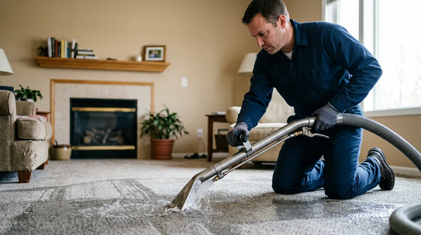Water damage restoration technician working near Saint Croix Falls, WI